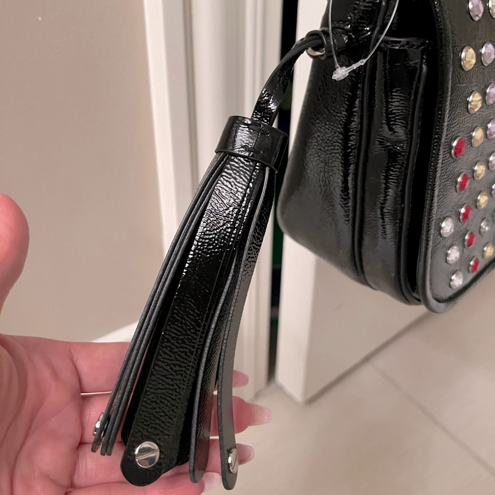 Marc Jacobs Black Patent Leather Jewel Embellished Courier Crossbody Bag - Picture 8 of 8